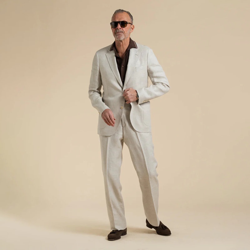Three Thousand | Shengge Italian Marini Stretch Linen Cotton/Lardini Classic Cuffed Relaxed Dress Pants Aj2063