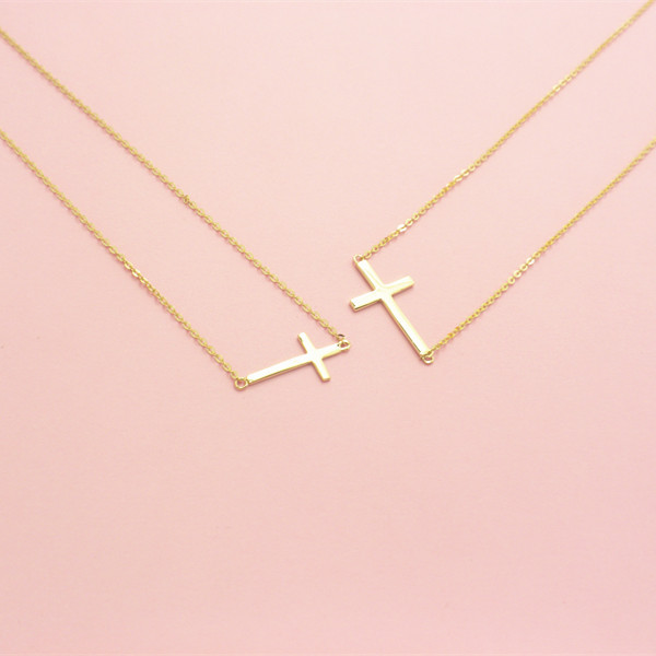 Duoduo's Store Korean Jewelry 14K Horizontal Cross Faith Minimalist Necklace