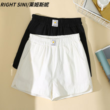 Hong Kong oversized women's high waisted casual shorts, 2021 summer women's chubby younger sister elastic waist loose slimming wide leg pants