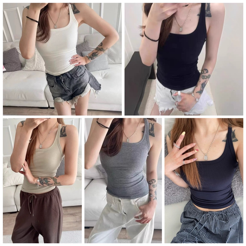 Woolimax Ribbed Tank Top with Built-In Bra Pads, Top for Layering, Machine Washable, 5 Colors