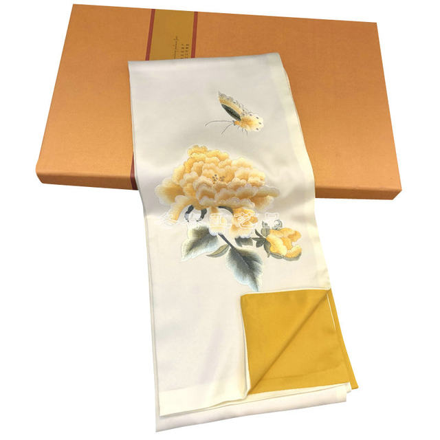 ການສົ່ງເສີມການສູນເສຍການສູນເສຍ Suzhou embroidery Su embroidery silk scarf Magnolia ດອກໄມ້ຢູ່ຕ່າງປະເທດຂອງປະທານແຫ່ງຍາວແມ່ຍິງຜ້າພັນຄໍ Suzhou ພິເສດ