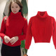 Spring and autumn new style red lazy style thick line pullover short thick sweater bottoming fashionable high collar top for women