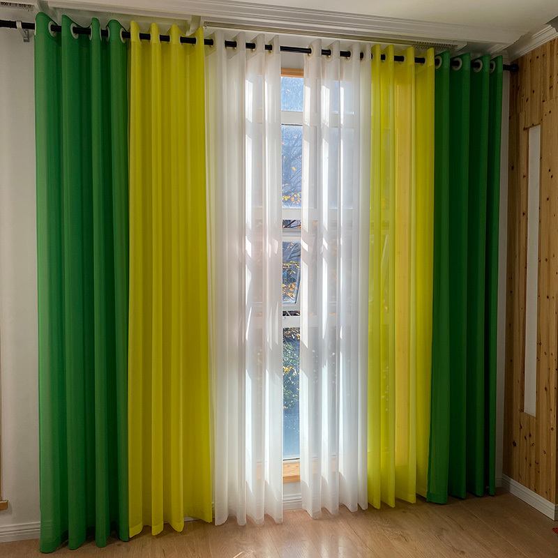 Jinqu Curtains Classic Green Pastoral Lemon Yellow High-Density Sheer Curtains for Living Room, Dining Room, Study, Soft and Light-Transmitting Window Screens