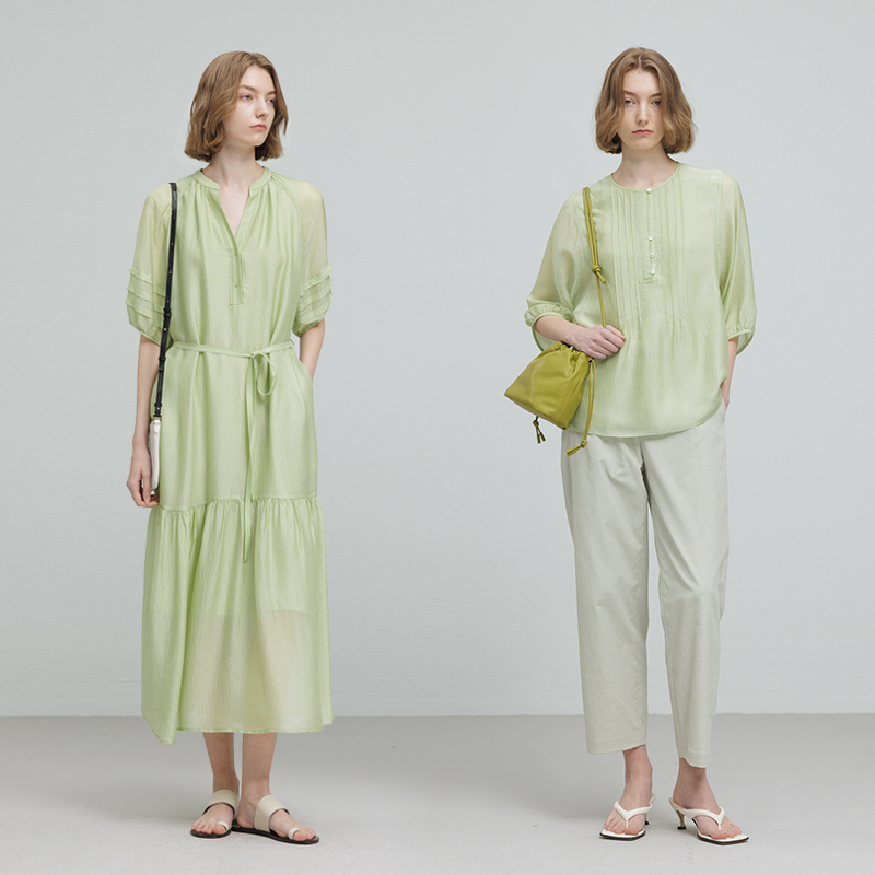 Now 30% off Ccher "Summer Light Oxygen" Dress 8mm Silk Sesame Crepe Xuag9900 No Discount