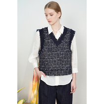 Spot-CCHER Blue and white Check Tweed Denim Flash Vest Italian Cotton Blend Sissi and Women XDXC3200