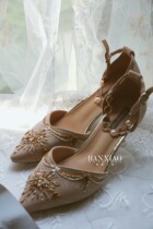 Han Xiao pure hand-embroidered beaded wedding shoes frosted leather custom wedding bride photo studio photography shoe decoration