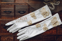 Han Xiao gloves nail beads satin retro bow tassel beaded bride gloves photo studio photography model accessories
