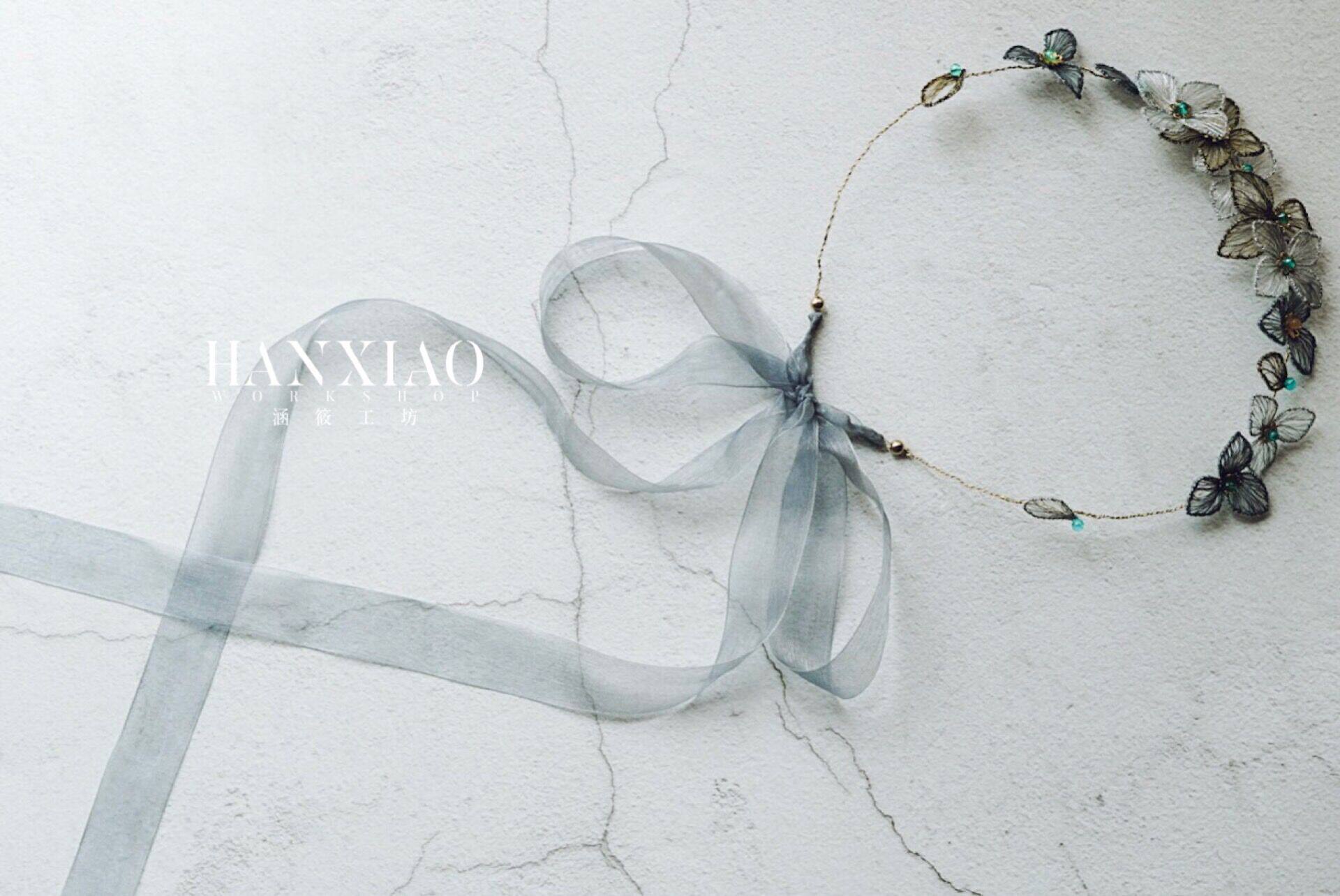 Han Shinofa Embroidery Embroidered Flowers Flowers Vine hair with photo netting Red Wedding Yarn Photography Model Brigade Pat Model Headwear