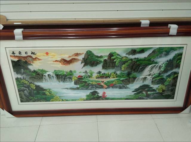 Suzhou Embroidery Painting Soft Mounted Finished Decorative Painting Hanging Ornament Gift Rising Sun Landscape Painting Living Room Imitation Handwork