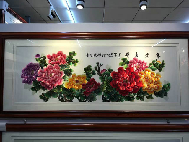 Suzhou Embroidery Machine Embroidery Imitation Handmade Living Room Background Wall Decorative Painting Gift Peony Blooming Wealthy Auspicious Defeng