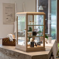 Mushroom space retro solid wood three-layer cabinet Manchuria glass display cabinet simple accessories teapot storage cabinet