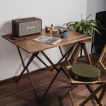 KINOCO实木折叠桌子便携式户外高款蛋卷桌露营简易方桌小户型餐桌