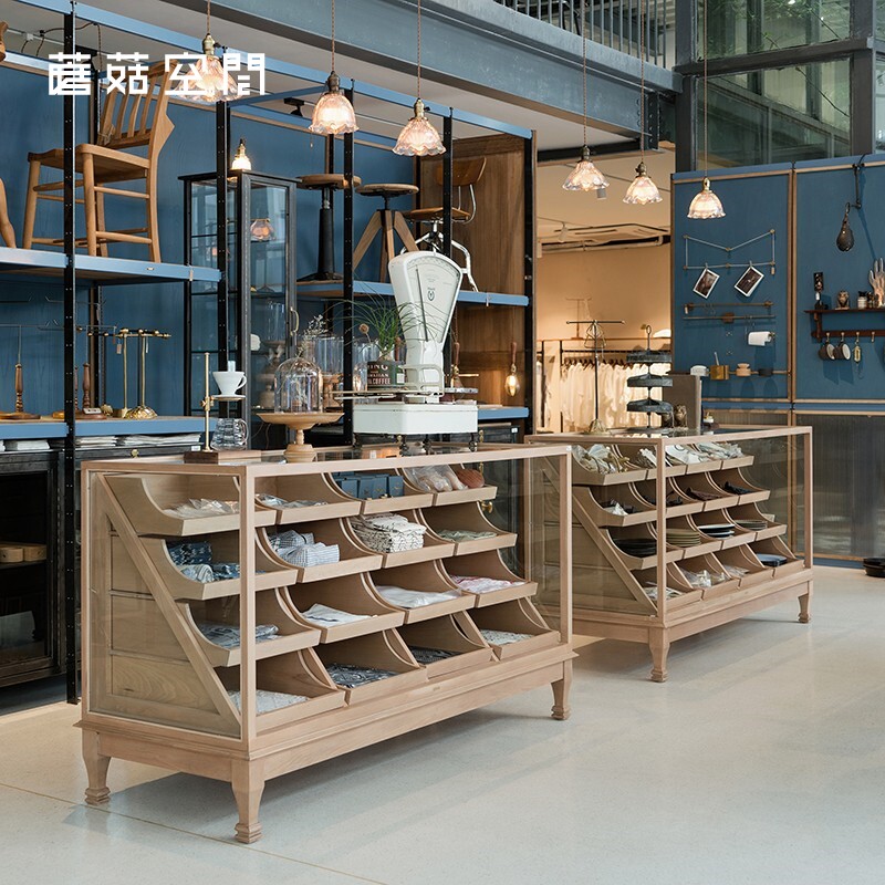 American retro solid wood multi-grid showcase Clothing store island cabinet Ladder display cabinet Jewelry counter bar