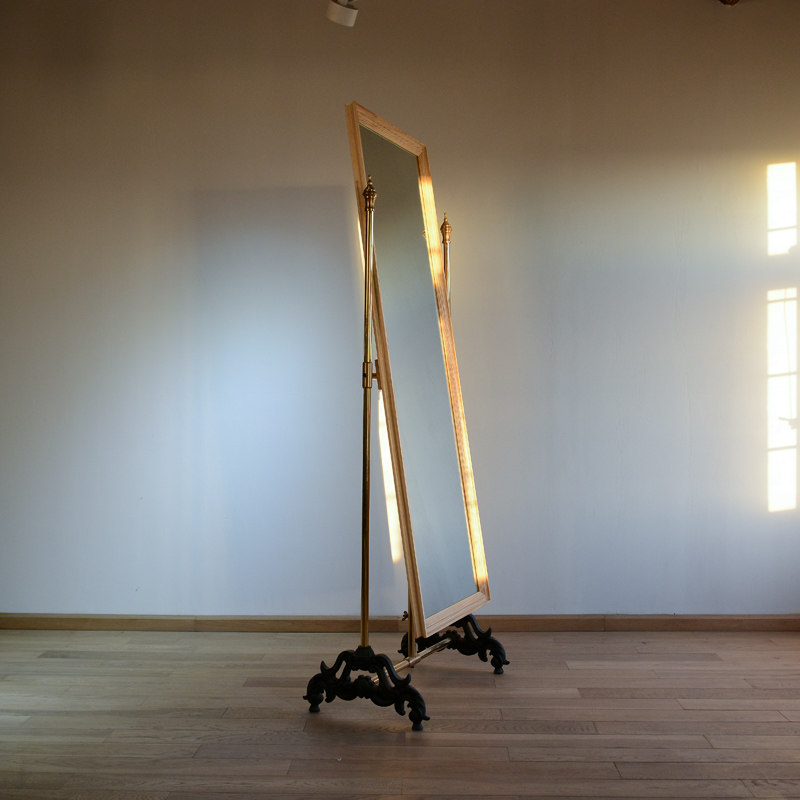 Mushroom Space European-style Antique Style White Wax Wood Solid Wood Floor Mirror Full Body Mirror Clothing Shop Decorated Full Body Mirror