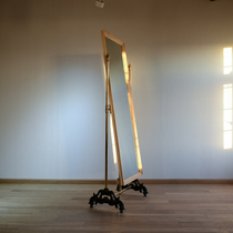 Mushroom European antique ancient style ash wood floor mirror full length mirror clothing store decoration dressing mirror