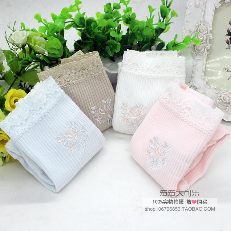 Xuất khẩu sang Nhật Bản 100 bông ren thêu eo cao của phụ nữ cotton quần short nữ tam giác quần lót đồ lót big size
