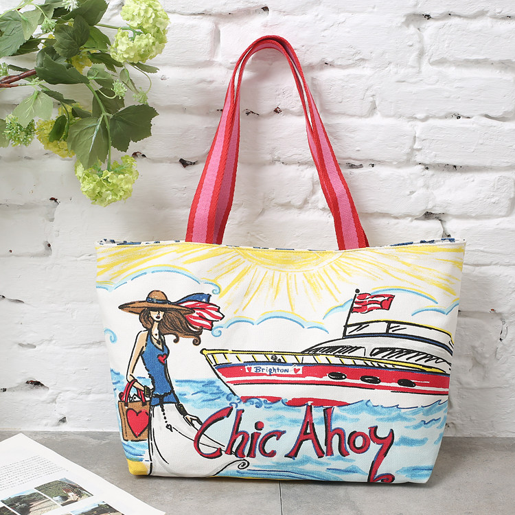 Spring and summer fashion canvas shopping bag thickening handbill environmentally friendly package mommy supermarket to buy food