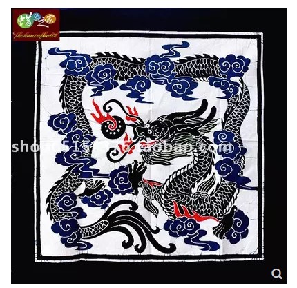 Batik Tablecloth Miao Batik Batik painting Wall-mounted tablecloth Square tablecloth Qinglong 115*115CM on white
