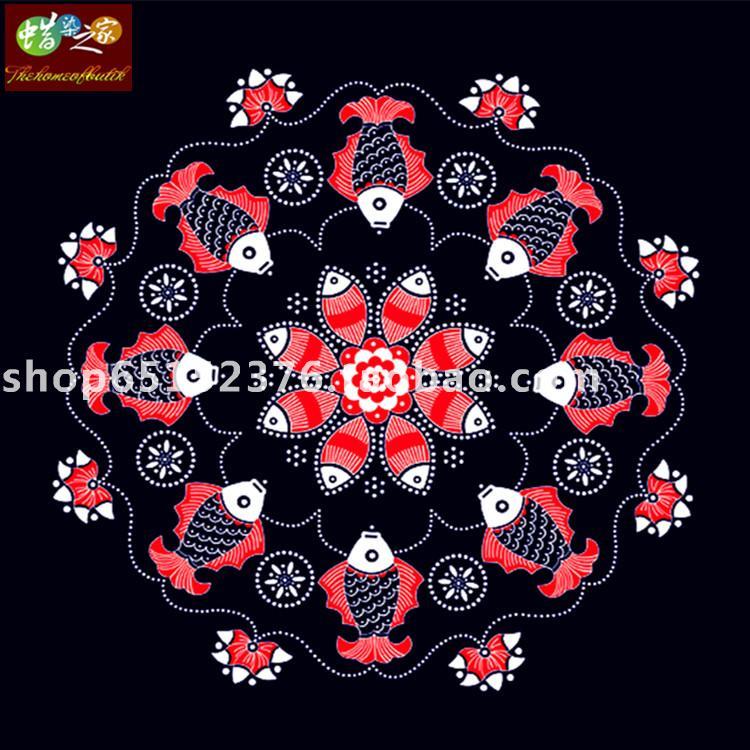 Batik tablecloth Guizhou Miao Batik batik painting decorative wall hanging small tablecloth small red fish 93*93CM