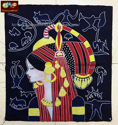 New batik figure small painting Guizhou Miao batik framed picture core decoration wall hanging Hani 61 * 51cm