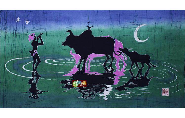 Batik painting Guizhou Miao handmade batik national characteristics decorative wall hanging big evening return 152*92CM