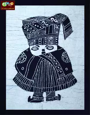 Guizhou MIAO BATIK characteristic character small painting ethnic village decorative painting kindergarten decoration 40*28CM