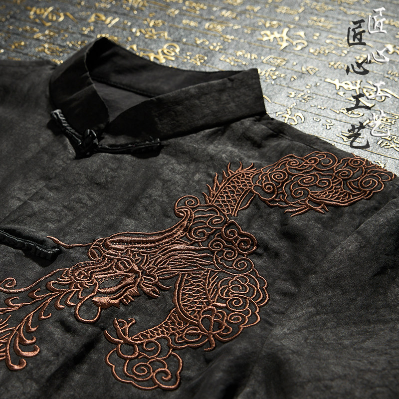 重磅高端香云纱绣龙男短袖:复古盘扣龟裂纹,夏日唐装新风尚!-唐装-淘宝好物网
