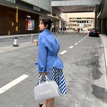 NORA Blue Shirt Women's Design Sense Small Group Spring 2022 French Loose Waist Design Sense Shirt Coat