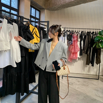 NORA premium sense blazer womens winter 2021 design sense niche Street gray plaid suit top