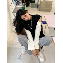 NORA knitted top female 2021 new design sense niche sweater loose lazy wind off-shoulder autumn top