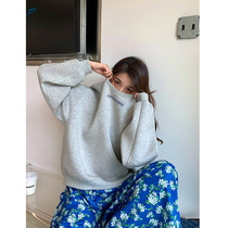 NORA Grey Crewneck Letter Turtleneck Wear Women's Simple Loose Korean Solid Color Skinny Jacket in Spring 2022