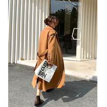 NORA camel double-sided woolen coat long loose autumn and winter new Korean Hepburn wind waist woolen coat