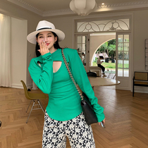 NORA early autumn 2021 new solid color slim vest loose ultra short irregular long sleeve blouse sweater coat