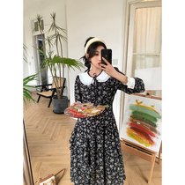 NORA doll collar floral dress women 2021 autumn waist thin French retro Platycodon grandiflorum long skirt
