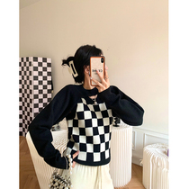 NORA checkerboard knit sweater two-piece women spring and autumn 2021 new trend casual temperament vest jacket
