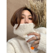 White turtleneck sweater women 2021 Winter soft glutinous loose lazy wind wear medium and long knitted top