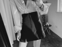 Nora studio black skirt women 2021 autumn winter high waist A- line dress pants bag hip slim skirt