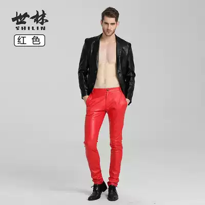 Spring and summer new youth men's leather pants men's slim feet Korean trend nightclub tight locomotive puleather pants