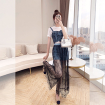 Three sets of ocean air-reduced 2022 Summer new womens clothing Breast-shirts T-shirt Lace Broadlegged Pants Suit