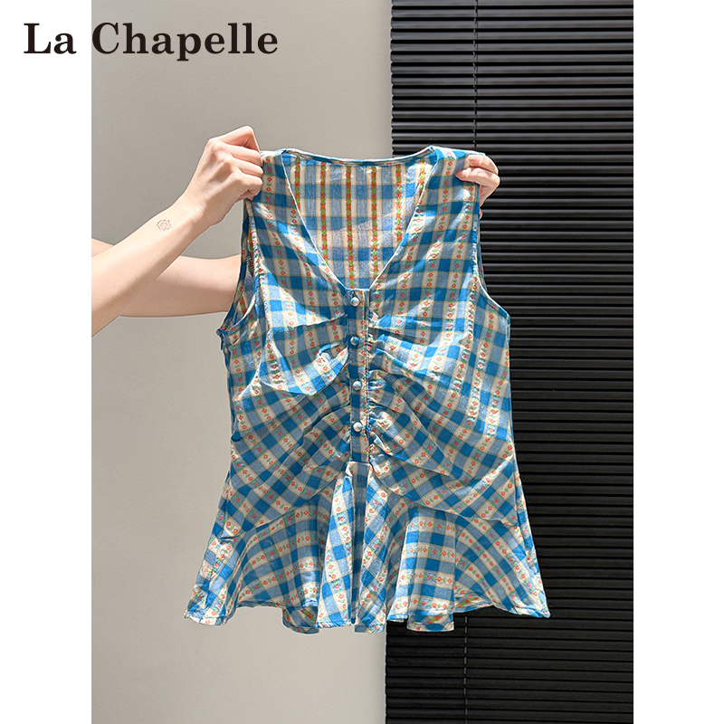 La Chapelle French Plaid Camisole for Women, 2026 Summer New Style, Super Pretty, Ruched Waist, Sleeveless Top La Chapelle French Plaid Camisole for Women, 2026 Summer New Style, Super Pretty, Ruched Waist, Sleeveless Top