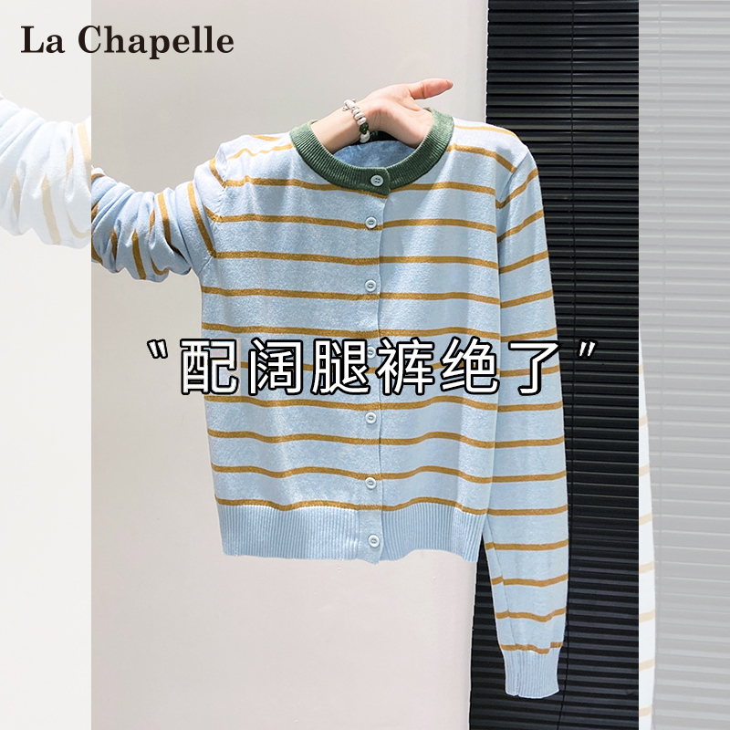 La Chapelle Color-Block Striped Sweater Knit Top for Women, New Spring and Autumn Base Cardigan Jacket, Round Neck Long-Sleeve Top La Chapelle Color-Block Striped Sweater Knit Top for Women, New Spring and Autumn Base Cardigan Jacket, Round Neck Long-Sleeve Top