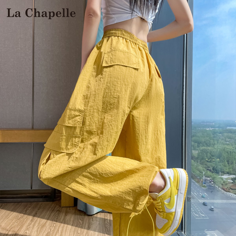 La Chapelle Yellow Quick-Drying Cargo Pants for Women, Summer Thin Style 2026 New Ice Silk Hiking Sports Paratrooper Pants