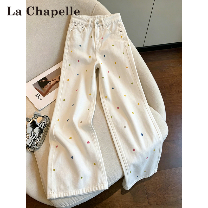 La Chapelle Floral Embroidered Wide-Leg Jeans for Women, Summer 2026 New High-Waisted Loose Slimming Straight Pants