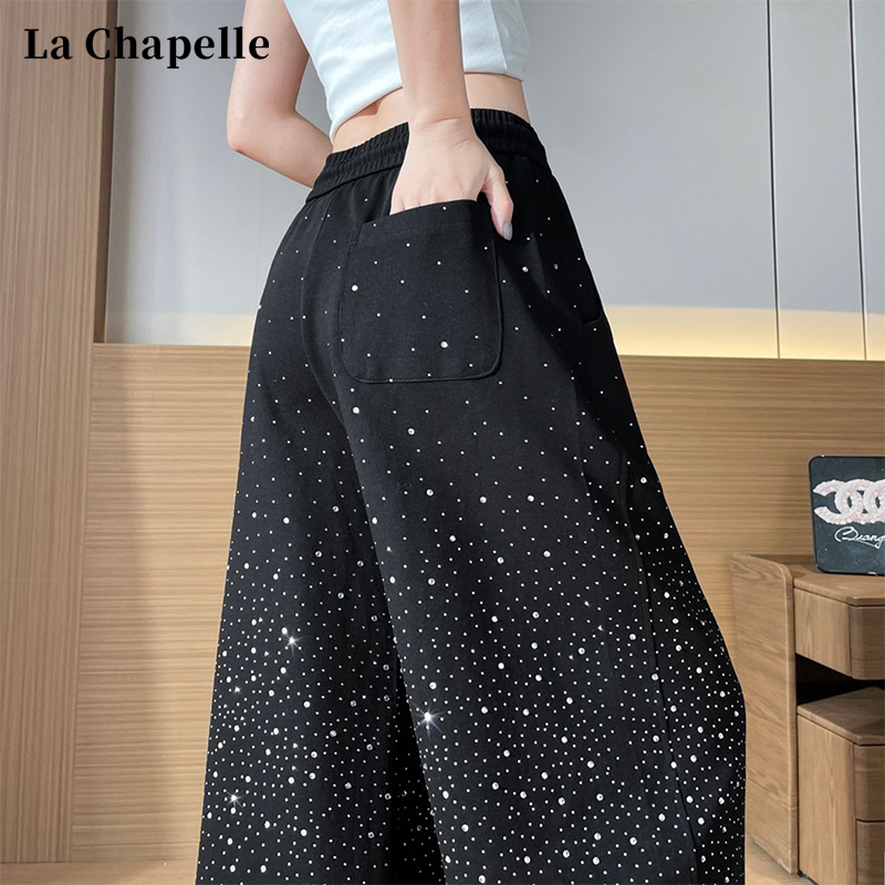 La Chapelle Star-Studded Rhinestone Scimitar Sweatpants for Women, New Spring/Summer High-Waisted Loose Straight-Leg Wide-Leg Pants La Chapelle Star-Studded Rhinestone Scimitar Sweatpants for Women, New Spring/Summer High-Waisted Loose Straight-Leg Wide-Leg Pants