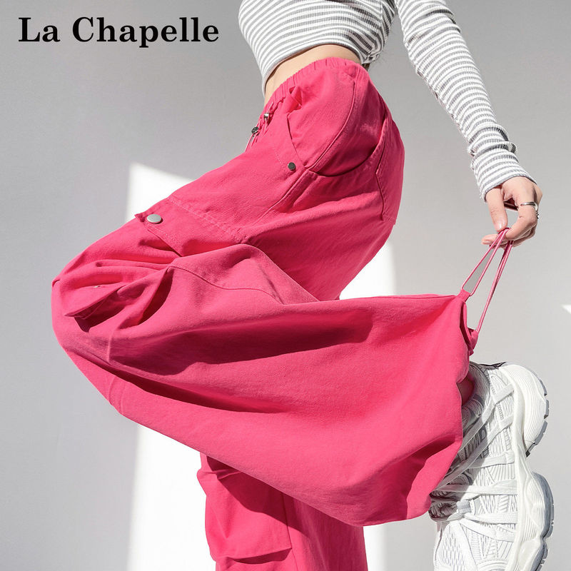 La Chapelle Rose Red American-Style Cargo Pants for Women, Spring 2026 New Style, Dopamine Sports Hiking Pants