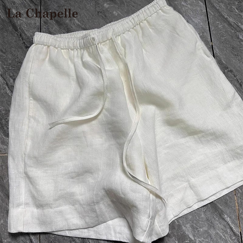 La Chapelle White Ice Silk Ramie Shorts for Women, Summer 2026 New Style, Petite High-Waisted A-Line Casual Wide-Leg Pants
