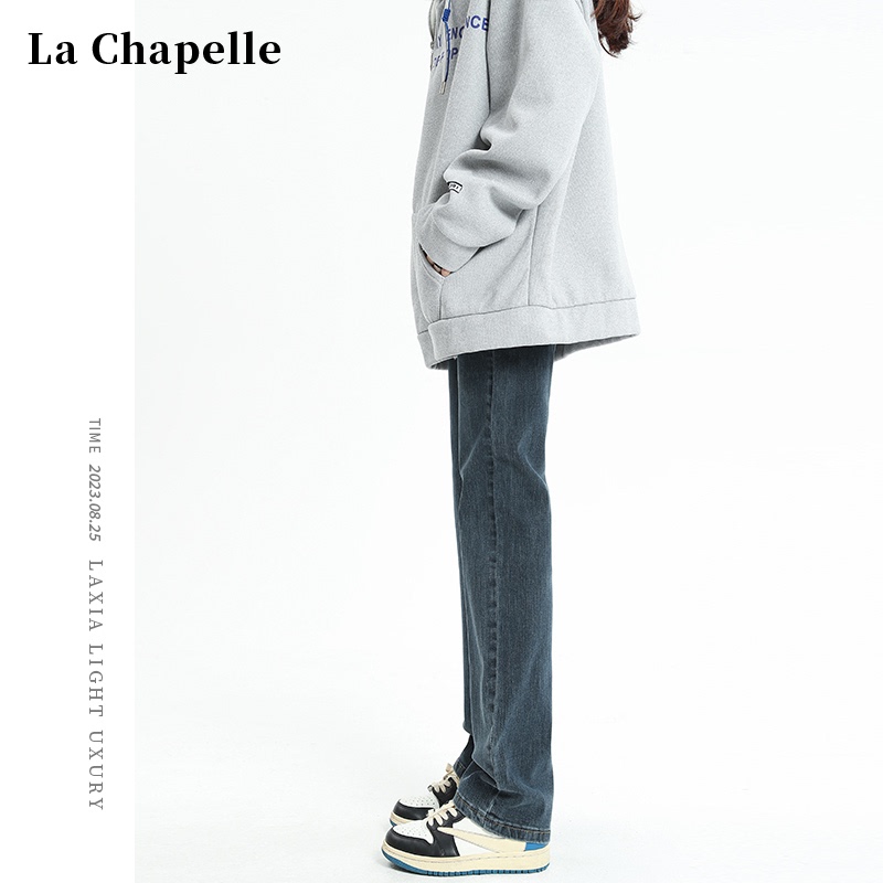La Chapelle High-Waisted Slim-Fit Jeans for Women, Spring and Autumn 2026 New Wide-Leg Petite Straight-Leg Fleece-Lined Baguette Pants