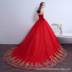 Đám cưới áo cưới cô dâu váy cưới màu đỏ váy kéo đuôi đám cưới cho thấy kích thước cơ thể mỏng 