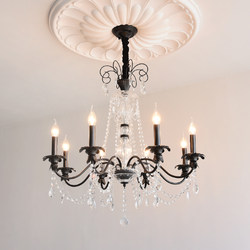 French Retro Living Room Lamp, South Asian Mid-Century Style Dining Room Black Bedroom Lamp, Simple American Candle Lamp, Crystal Chandelier