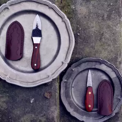 Damascus steel oyster knife raw oyster knife Oyster Oyster Oyster Oyster Alber wooden handle Ebony oyster tool gift box packaging cow leather cover